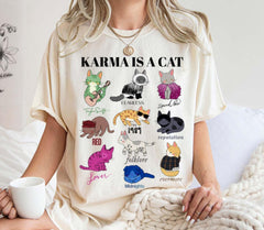 Karma is a Cat,Music Albums As Books T-Shirt,Concert Shirt,Fan Shirt,Lover Merch Tee,Music Shirt,Floral TS Merch Top,Music Fan Album TShirt (Classic Version) - Shirt King