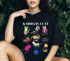 Karma is a Cat,Music Albums As Books T-Shirt,Concert Shirt,Fan Shirt,Lover Merch Tee,Music Shirt,Floral TS Merch Top,Music Fan Album TShirt (Classic Version) - Shirt King