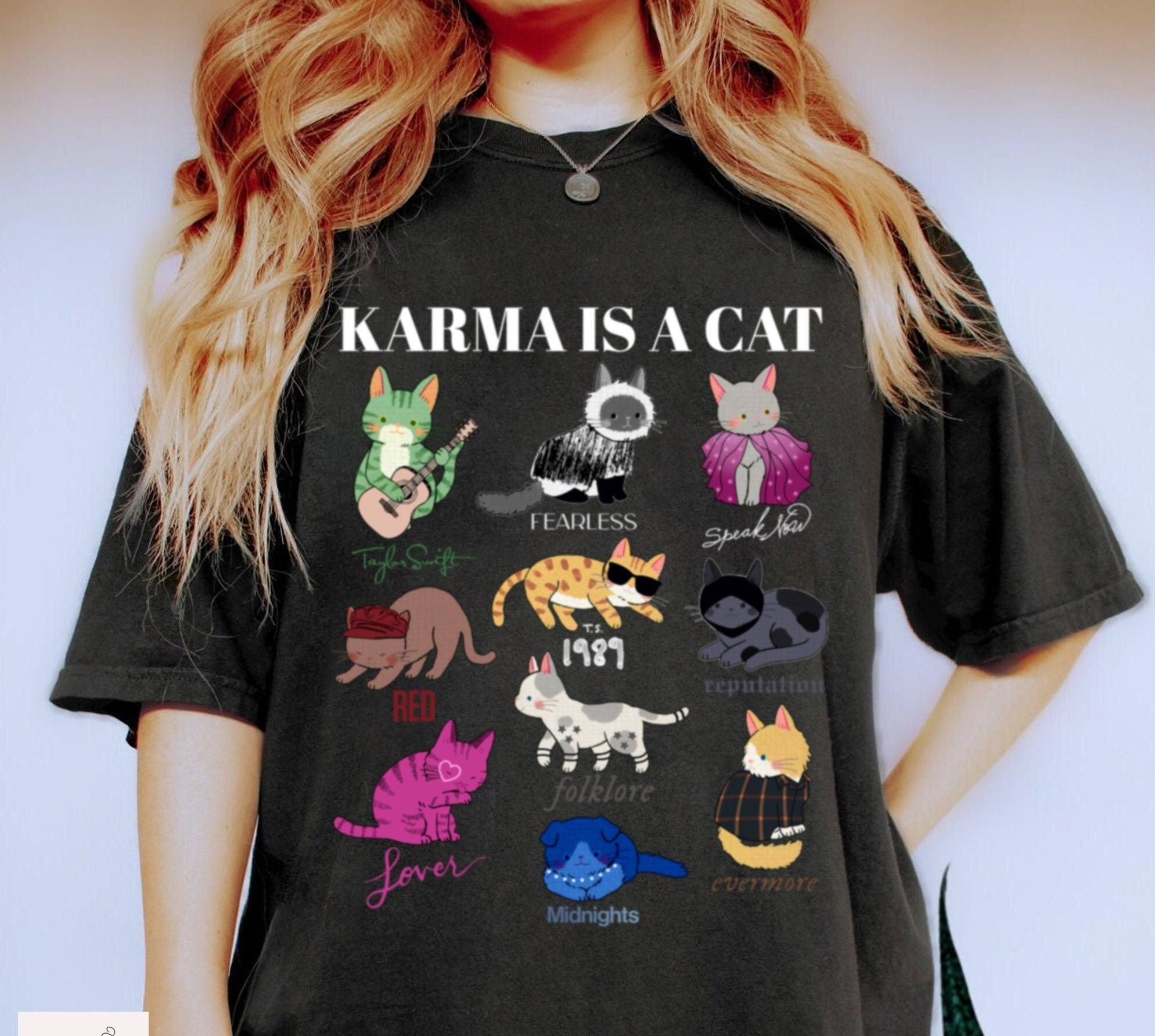 Karma is a Cat,Music Albums As Books T-Shirt,Concert Shirt,Fan Shirt,Lover Merch Tee,Music Shirt,Floral TS Merch Top,Music Fan Album TShirt (Classic Version) - Shirt King