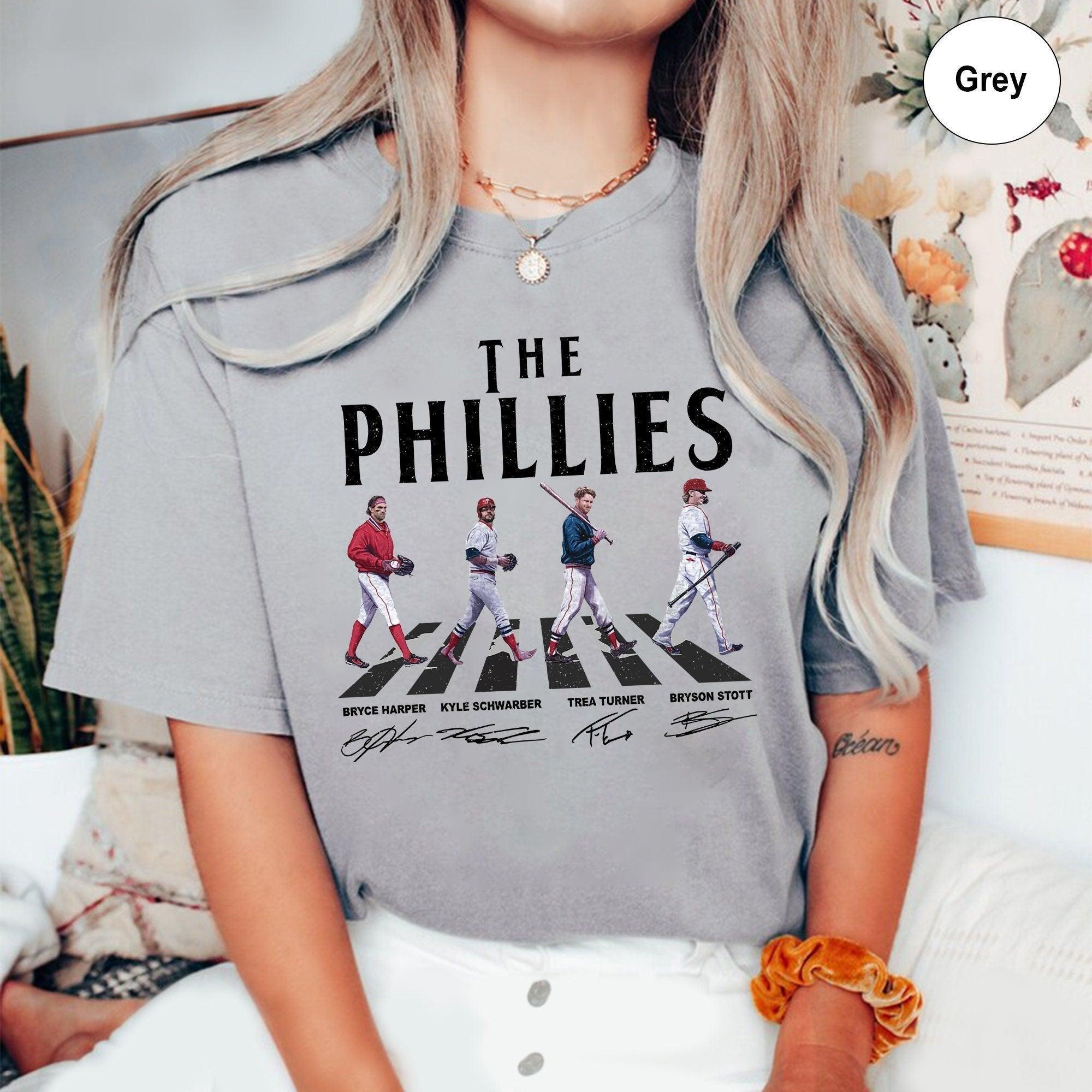 Vintage Phillies Walking Abbey Road Signatures Baseball Shirt, Kyle Schwarber, Bryce Harper, Bryson Stott, Trea Turner, Phillies Fan Gift (Classic Version) - Shirt King