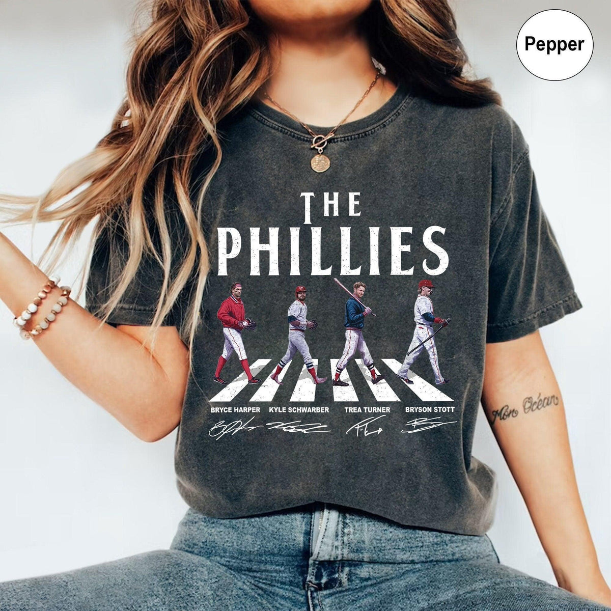 Vintage Phillies Walking Abbey Road Signatures Baseball Shirt, Kyle Schwarber, Bryce Harper, Bryson Stott, Trea Turner, Phillies Fan Gift (Classic Version) - Shirt King