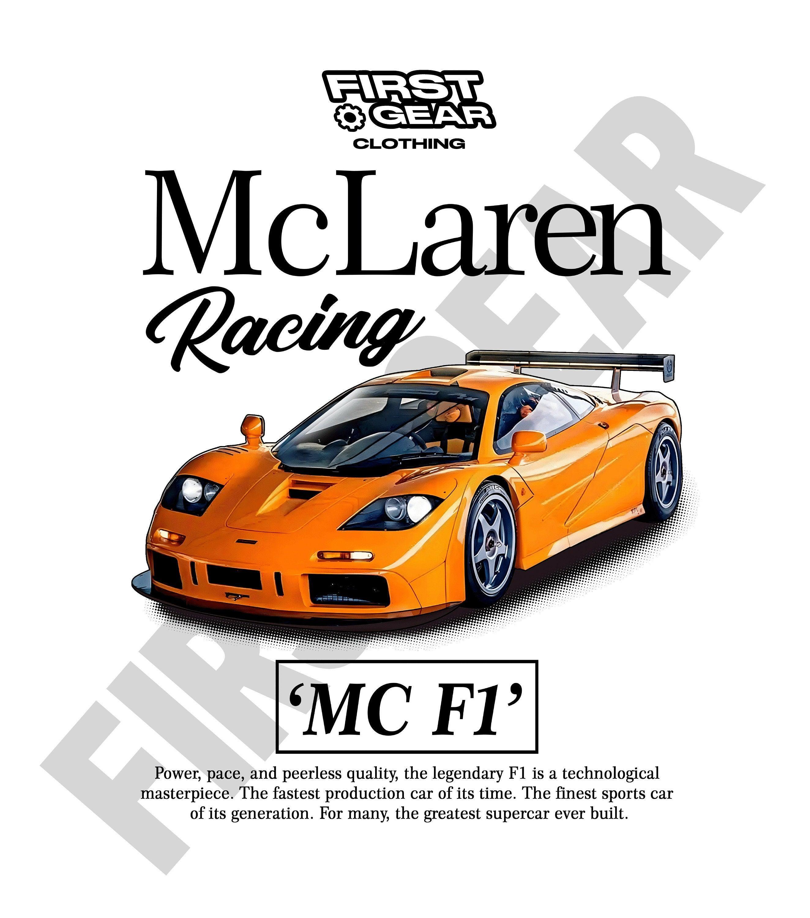 McLaren F1 Racing T-Shirt  - Original Art Car Shirt Poster Type Design for Birthday / Gifts For Car Guys / Gift for Dad