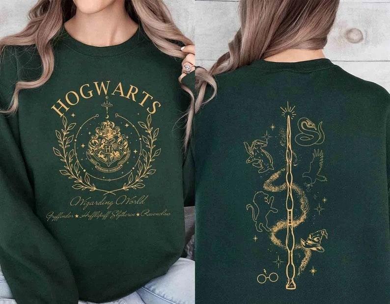 Vintage Hogwarts Double Sides Sweatshirt, Hogwarts House Shirt, Wizarding World Shirt, Magic World Shirt, Bookish Shirt, HP Fan Gift Shirt